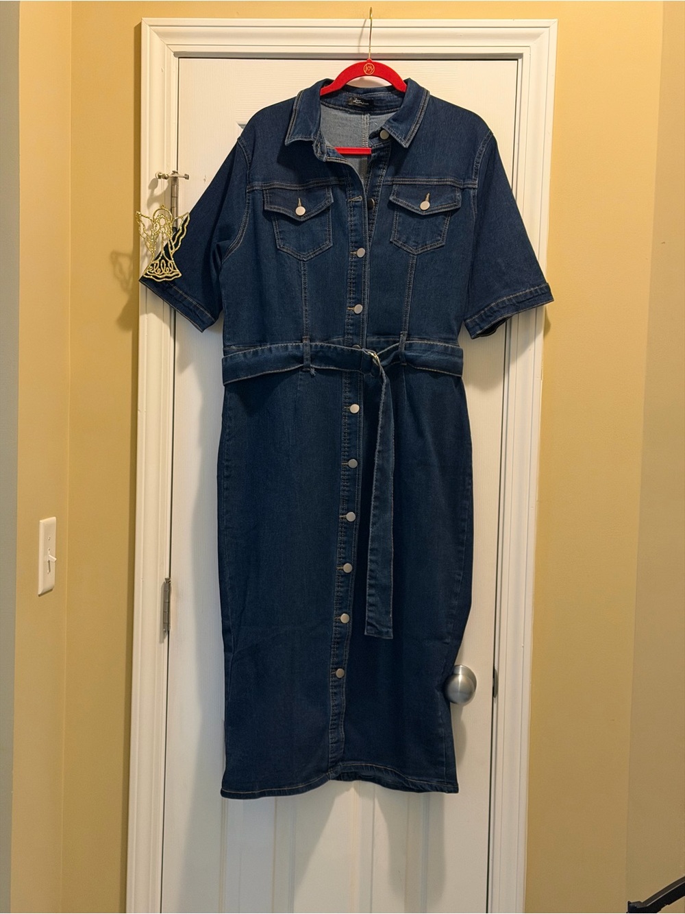 Denim Shirt Dress with Tie Waist - Picture 3 of 16